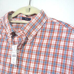 J. Crew Factory Slim Fit Button-Down Plaid Shirt in Orange, Blue, White